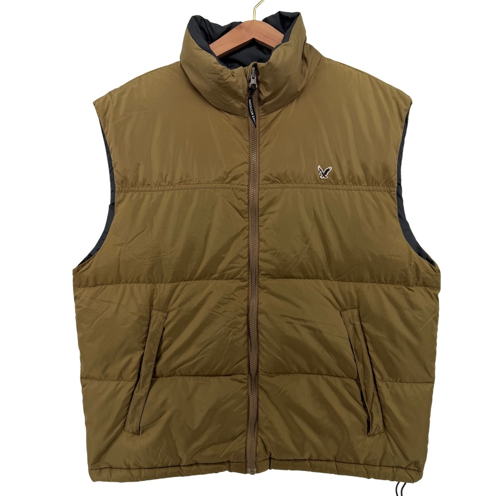 American Eagle Men's XL Brown Down‎ Puffer Vest Full Zip Lightweight Outdoor Y2K